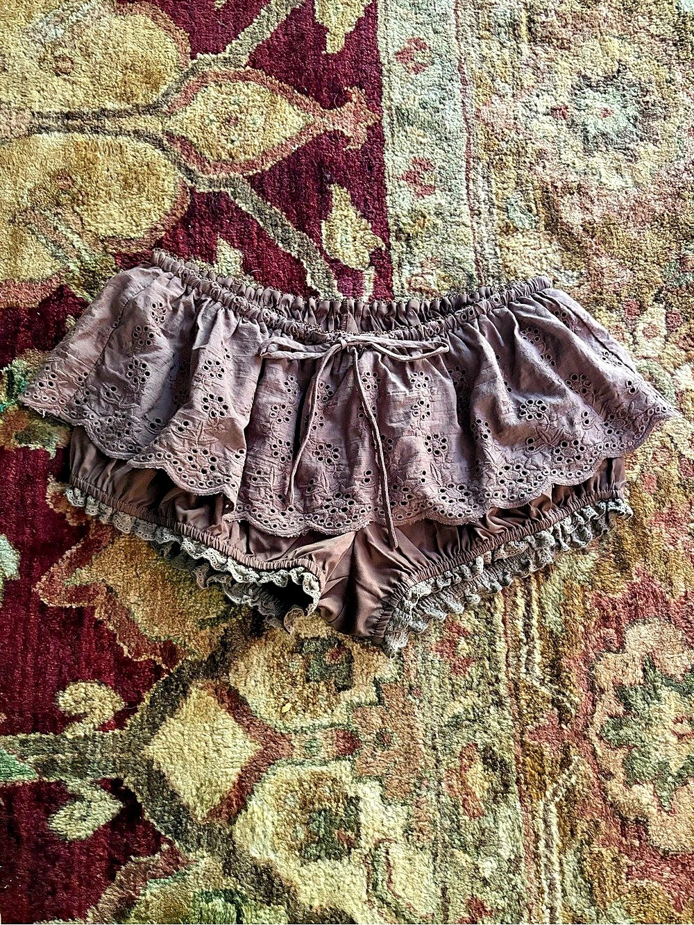 CIDER Ruffle Eyelet Mini Shorts